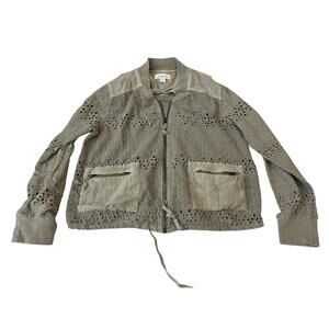 Sundance Seagrass Embroidered Eyelet Cutout Bomber Jacket Size Small